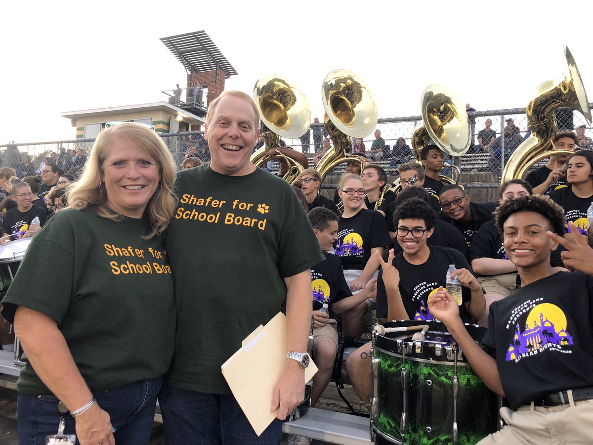 Shafer4YC_Dist1's tweet photo. Sporting our “Shafer for School Board” shirts at Bruton football game.  Seems strange not to be a band parent for the first time in over 20 years! Go Panthers! #Shafer4SchoolBoard #YCSDHusband&amp;Dad #SupportingTheNextGeneration https://t.co/oNPcfuHUZh