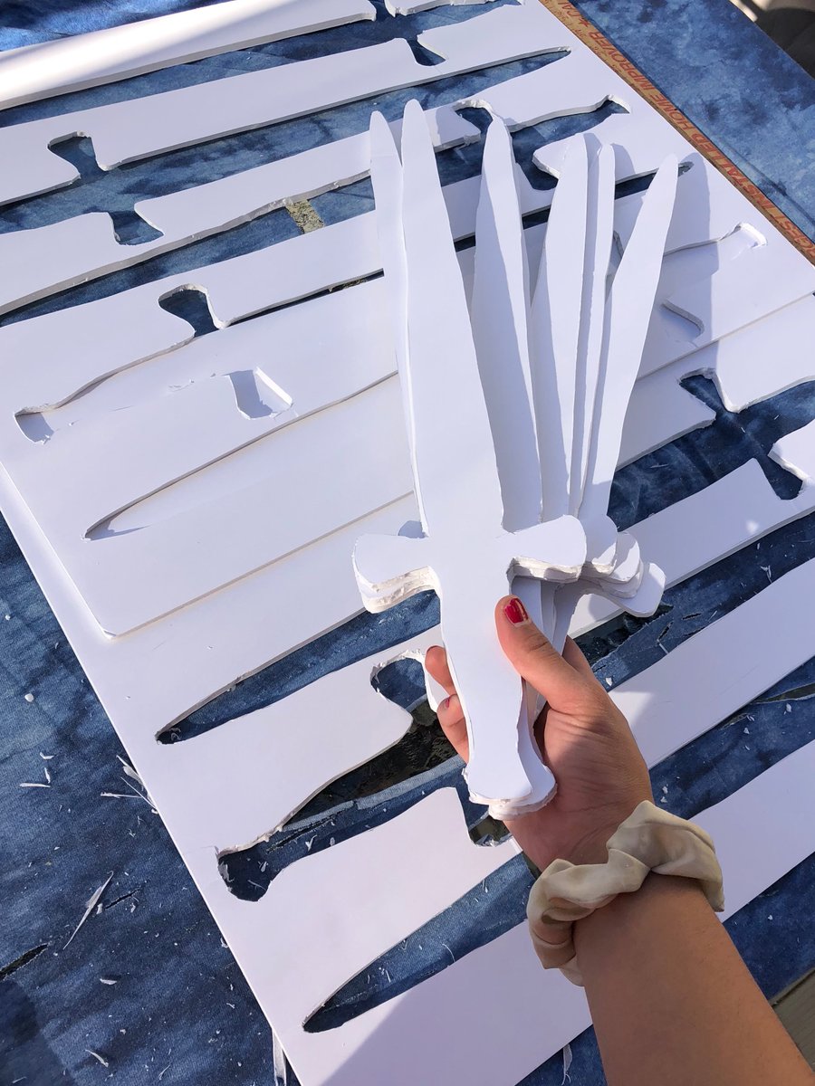 patelasaur's tweet photo. The following thread will be me documenting turning my wheelchair into the Iron Throne from @GameOfThrones for @NY_Comic_Con Here is part 1 of making foam swords. #GOT #NYCC2019 https://t.co/HV0nJIzzVC