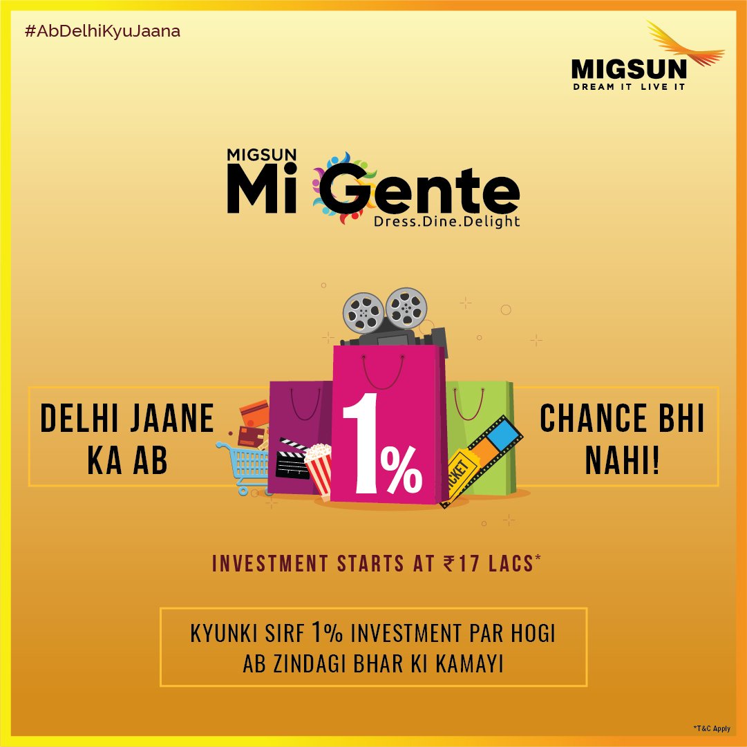 Best of international retail and F&amp;B brands are coming to Raj Nagar Extn. Invest in the most profitable high-street and entertainment center- Mi Gente.

#Migsun #AbDelhiKyuJaana #RajNagarExtension #DreamItLiveIt #YahaSabMilega #Migente