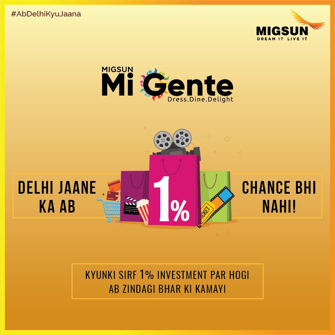 Best of international retail and F&amp;B brands are coming to Raj Nagar Extn. Invest in the most profitable high-street and entertainment center- Mi Gente.
#Migsun #AbDelhiKyuJaana #RajNagarExtension #DreamItLiveIt #YahaSabMilega #Migente