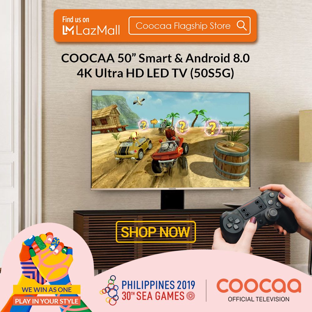 CoocaaPh's tweet photo. Coocaa 50" Smart & Android 4K Ultra HD LED TV with Netflix
Game in your style and play games without your station!
Go, click the link and upgrade your TV ๐ฅ now!
P19,490 only
50S5G here
https://t.co/EbIhboZ14U
#coocaaPH #PlayInYourStyle #2019SEAgames https://t.co/kM3dfiQCCv