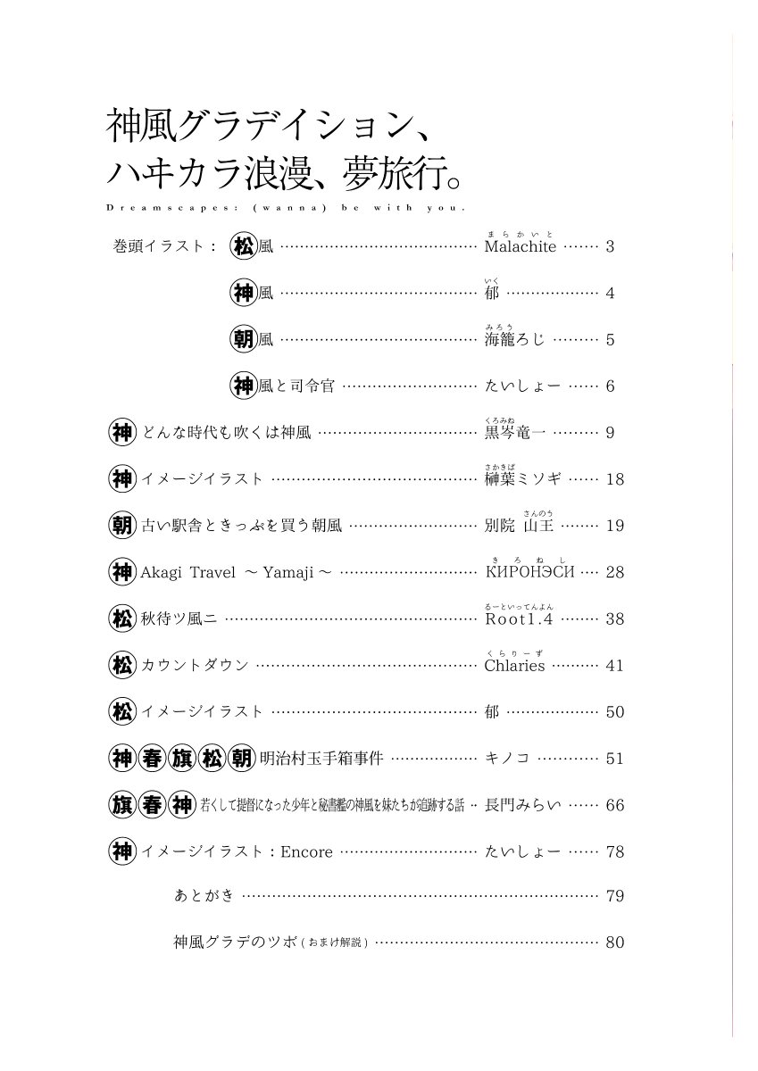 みらいチューン お疲れさま Twitter ನಲ ಲ 神風型合同紹介 カラーイラスト 松風 By Malachiteさん Malachite 神風 By 郁さん I K 1 9 朝風 By 海籠ろじさん Rnkt Logic4792 神風 司令官 By たいしょーさん Taisho6969 Malachiteさんは台湾