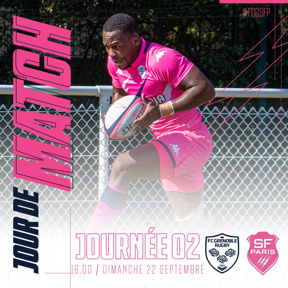 SFParisRugby's tweet photo. ⚡ JOUR DE MATCH ⚡
🆚 @FCGrugby
🏆 Championnat Espoirs, J2
⌚️ 16h00
🏟 Parc des Sports Lesdiguieres, Grenoble
#FCGSFP | #SFParis https://t.co/J5CrX1pDtj