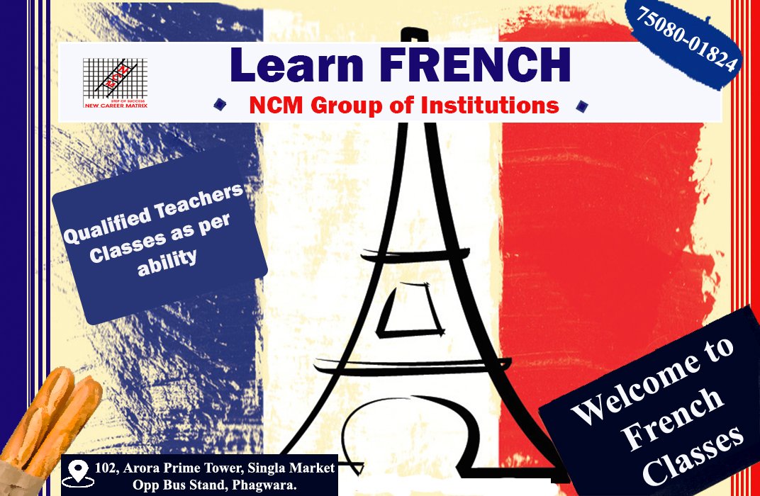 InstitutionsNcm's tweet photo. #Come and #Join #NCM for #french #classes
#Saturday #Motivation #SaturdayMotivation #Saturdaythoughts #learnfrench #speakfrench
#call 01824-462324, 750-80-01824
#Address 102, Arora Prime Tower, Singla Market,
Opp Bus Stand, Phagwara. https://t.co/rB1gltAT2W
