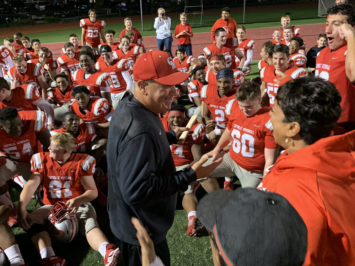 EJConvey's tweet photo. Just after @CatholicMem head coach John DiBiaso got doused following his 316th career win. The 21-13 victory over @CentralFB413 tied Dibs with the late @Boxer_Sports Armond Colombo for 2nd all-time. @CMSuperFan @cathmemsuperfan @masspreps @MassVarsity @mattyfeld612 @BHallHudl https://t.co/qqcdU6HcWj