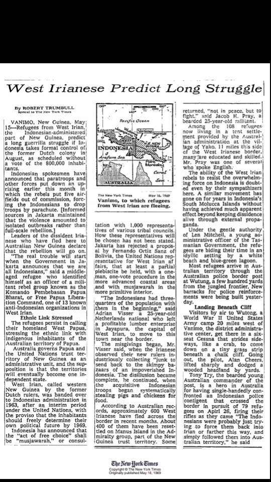 Kenapa perlawanan bangsa Papua tak kunjung reda? Seolah meramal seraya bersumpah, 'Masalah sebenarnya akan dimulai ketika Jakarta mengumumkan bahwa kami adalah orang Indonesia'. Mereka menolak konsep musyawarah dalam Pepera. 15/5/1969, Robert melaporkan untuk New York Times.