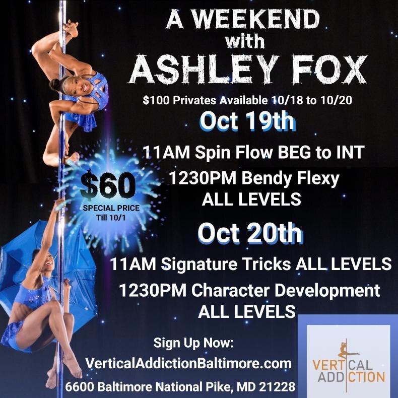 BaltimorePole's tweet image. Up Coming workshop! Early Bird Deal ends Oct 1. 2019
@foxyashleyfox; sign-up @verticaladdictionbaltimore.com
