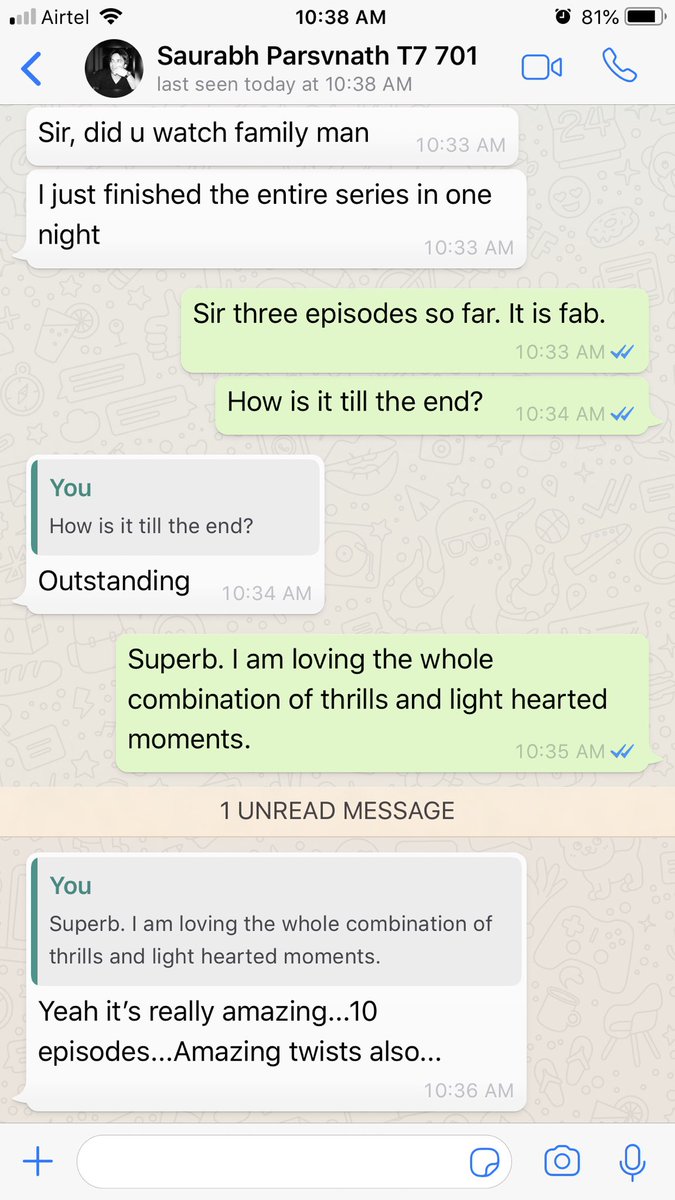 Tutejajoginder's tweet photo. This is what happens when #AamJunta speaks. A family man talks about #TheFamilyMan 

Great going indeed ⁦@BajpayeeManoj⁩ ⁦@rajndk⁩ ⁦@krishdk⁩ 💫💥🎉

Are you a family man too? What’s your take on this awesome series? https://t.co/UuABIx0kh9