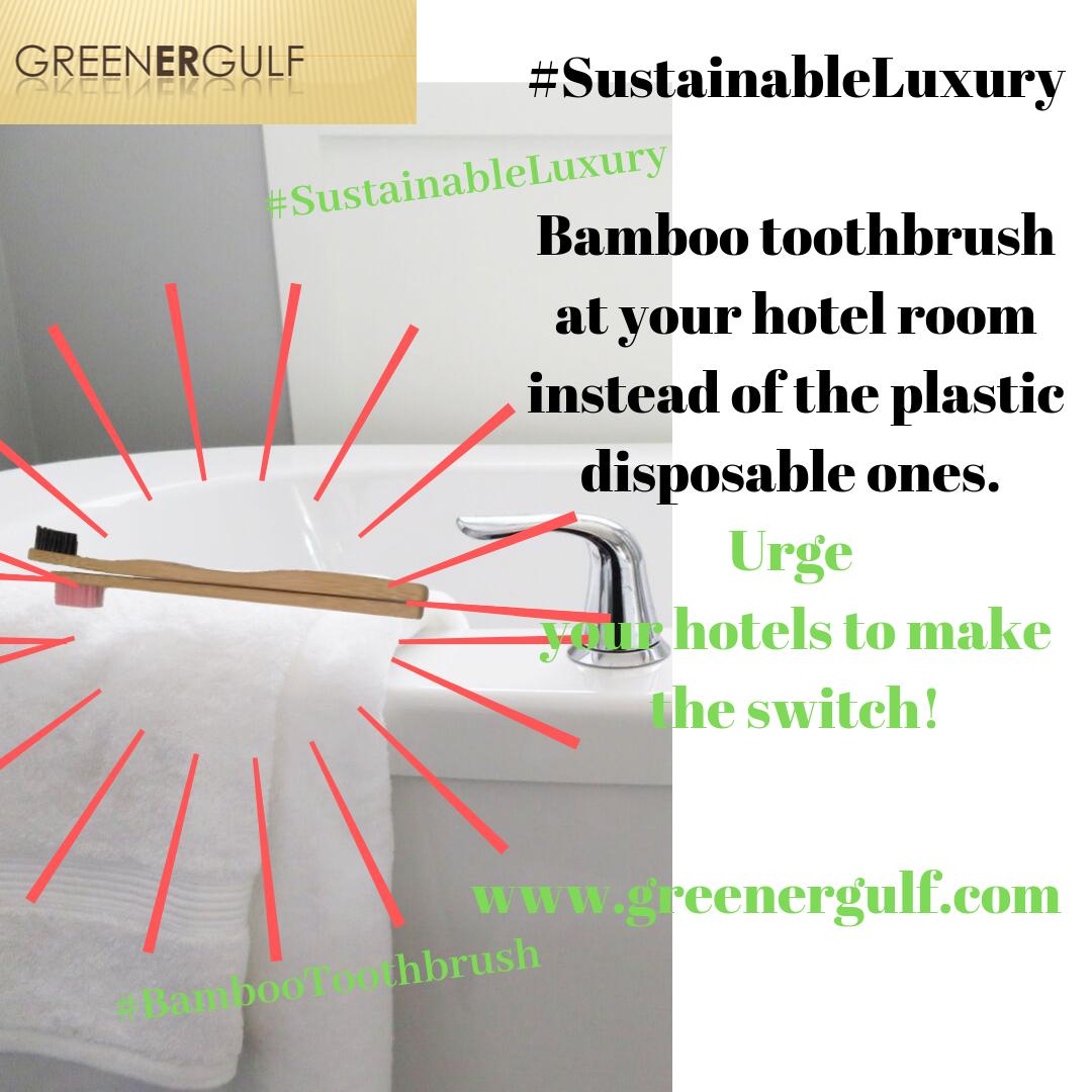 GreenerGulfGCC's tweet photo. Join the #SustainableLuxury Movement

Ask for a Bamboo toothbrush at your hotel room instead of the plastic disposable ones. 

Urge your hotels to make the switch!

Visit us at https://t.co/ZP2yXqdM2t for more information!

#GreenerGulf #GG #hotel #vacation #Dubai #AbuDhabi #UAE https://t.co/wACDHCVHQQ