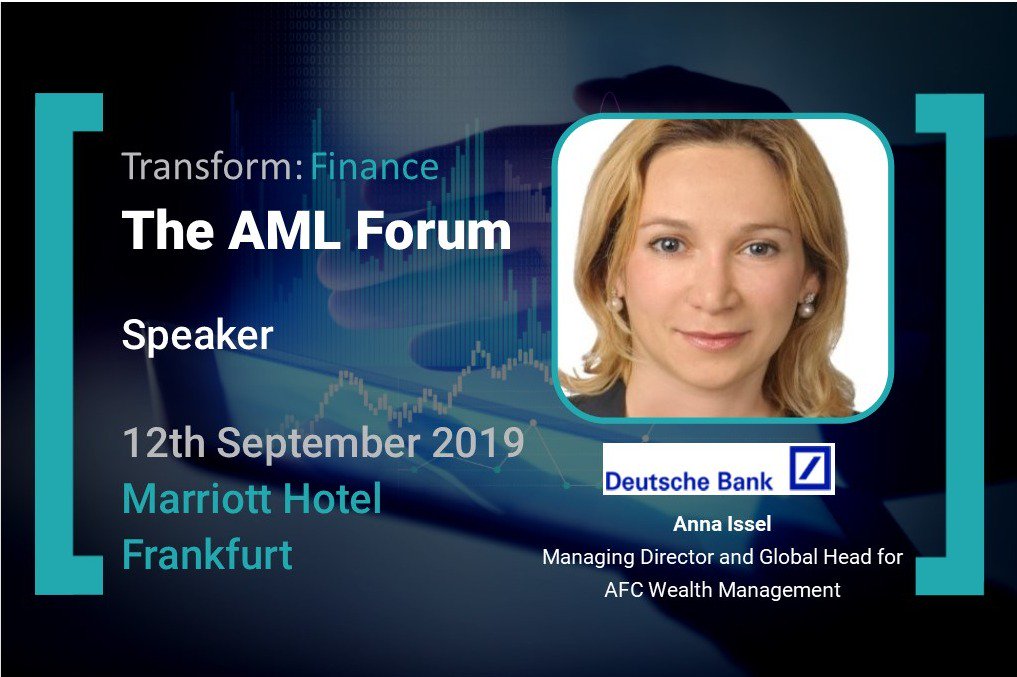 TransformIndstr's tweet photo. The latest speaker joining us is Anna Issel, Managing Director &amp;  Global head for AFC Wealth management@ @DeutscheBank

You can read more on her profile below - 
https://t.co/LPyds7lyPB

#TF #AMLForum #Frankfurt #transformfinance #banking https://t.co/1aXMd1KbYv