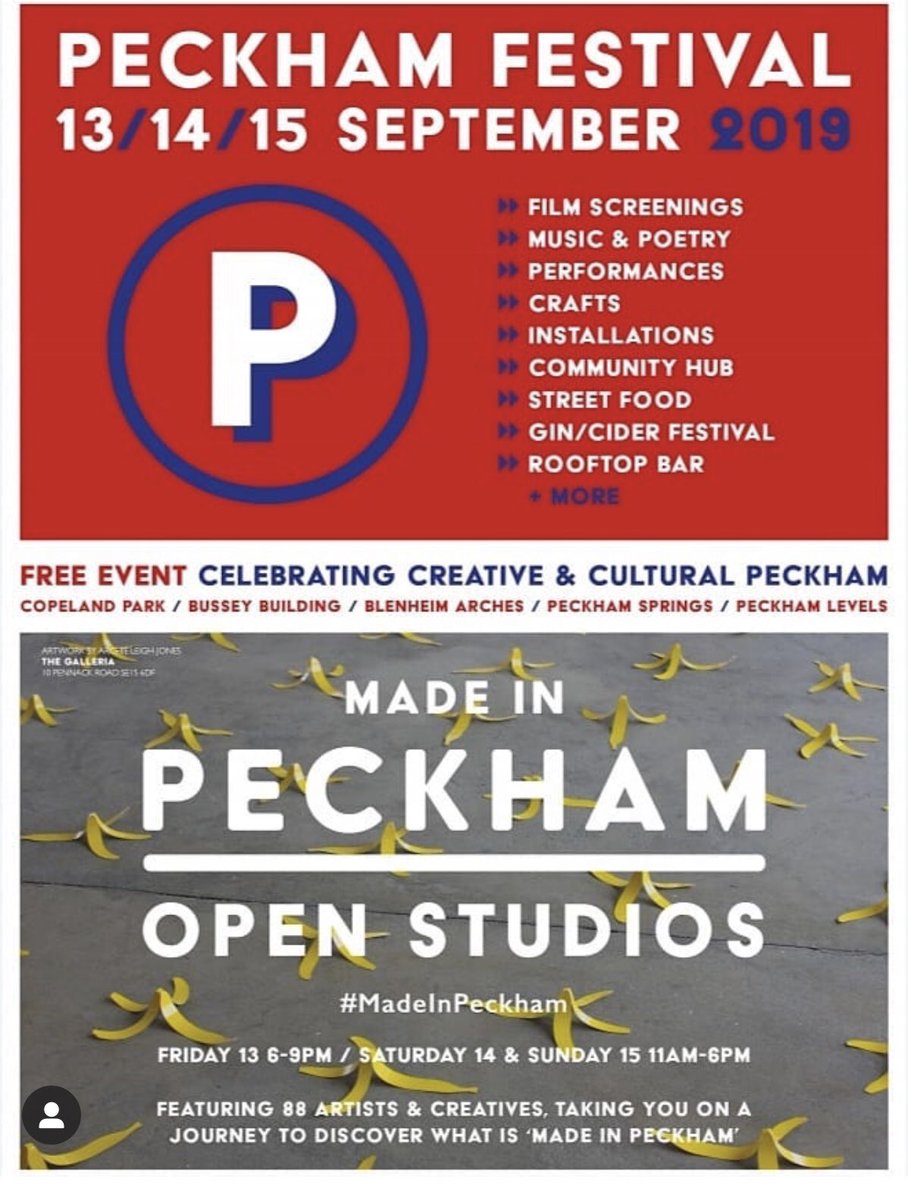 It’s @PeckhamFestival time again! It’s on next weekend 13th-15th Sept. The festival celebrates creative and cultural Peckham with over 80 artists & makers holding Open Studios in SE15, plus exhibits, workshops, installations, screenings and talks! 😀