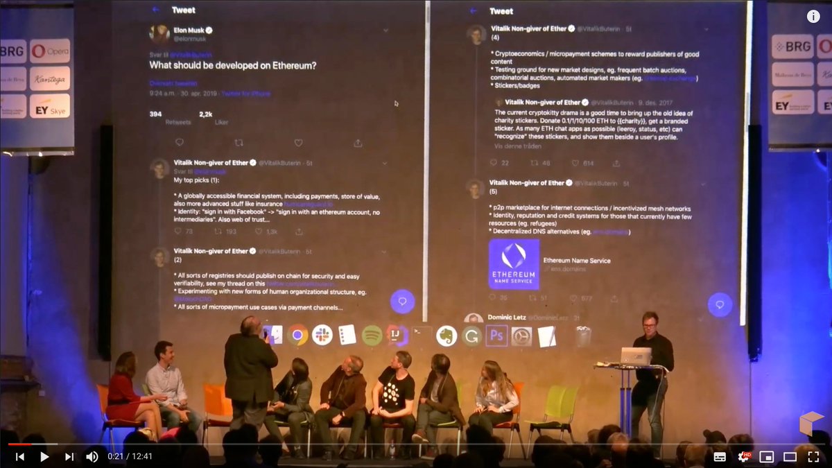 Discussing Ethereum's future with Elon Musk and Vitalik Buterin!

youtube.com/watch?v=bAPXKc…

With <a href="/silvijaseres/">Silvija Seres</a>, <a href="/CharlesSWE/">charles swe</a>, <a href="/leashless/">Vinay</a>, <a href="/runekek/">Rune</a>, <a href="/garrickhileman/">Garrick Hileman</a>, @katiemillsszl and <a href="/JonRamvi/">jonramvi.eth</a>