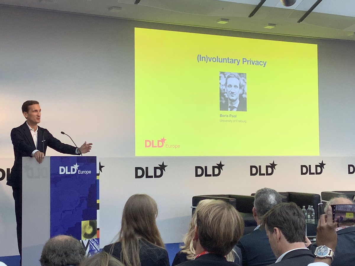 DLDConference's tweet image. Lock-in effects and dominant market positions can effectively eliminate the element of voluntary consent to usage conditions, warns #law professor Boris Paal of @UniFreiburg at #DLDeurope19. 

His conclusion: “We should promote the #European model of data #privacy.”