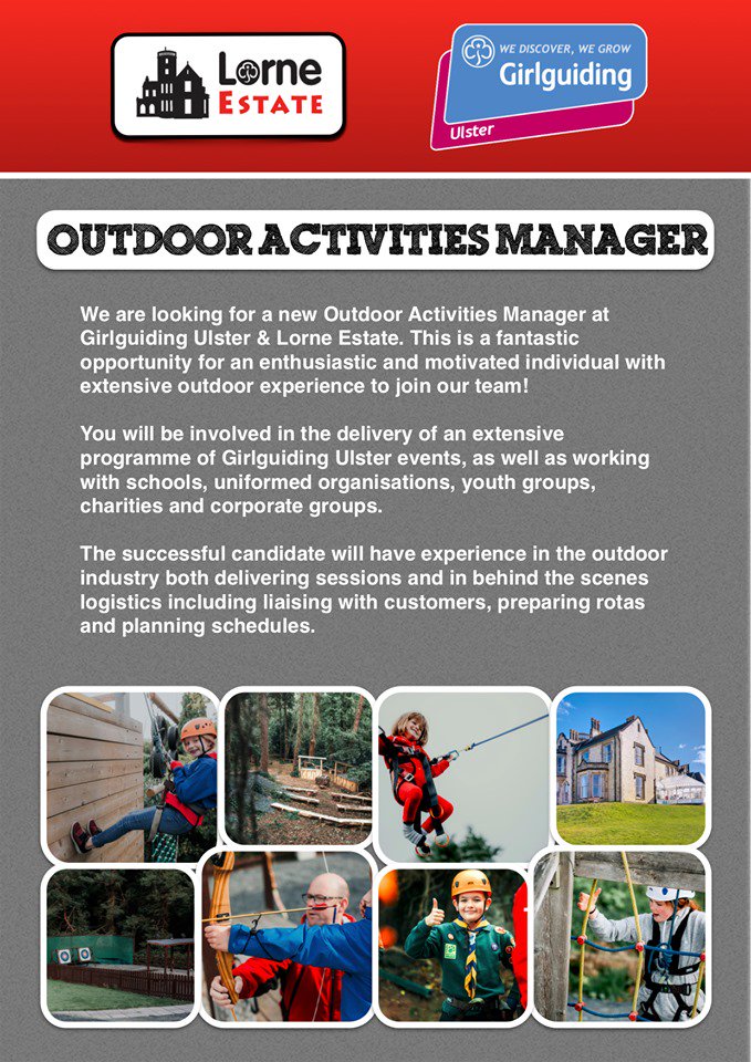 Only 10 days left to apply to become our new Outdoor Activities Manager at Girlguiding Ulster &amp; Lorne Estate!

Apply now >>> bit.ly/2NE93am