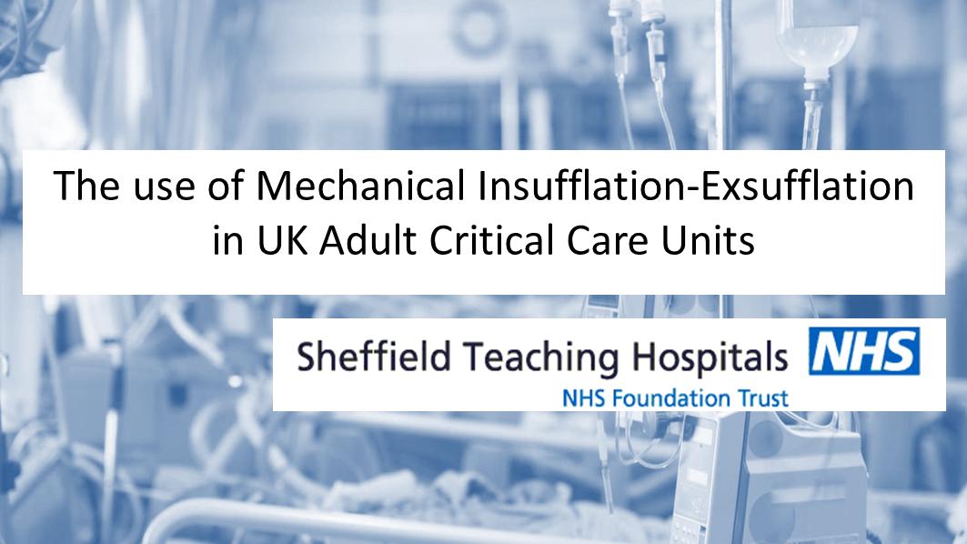 Thank-you to everyone who has already completed our survey 'The use of Mechanical Insufflation-Exsufflation 
(MI-E) in UK Adult Critical Care Units'. The closing date for responses is 30/9/19 so you still have time; mieresearch.simplesite.com