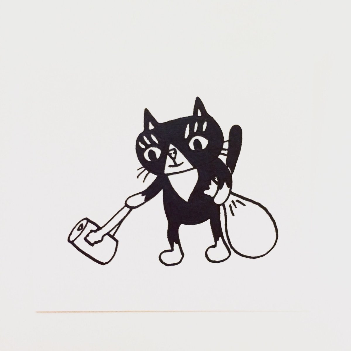 ট ইট র 肌子 今日のイラストはコレ ｪ ゴミ拾いをする猫 イラスト 猫 ネコ ねこ オリジナル ペン画 アナログ画 ハチワレ ハチワレ猫