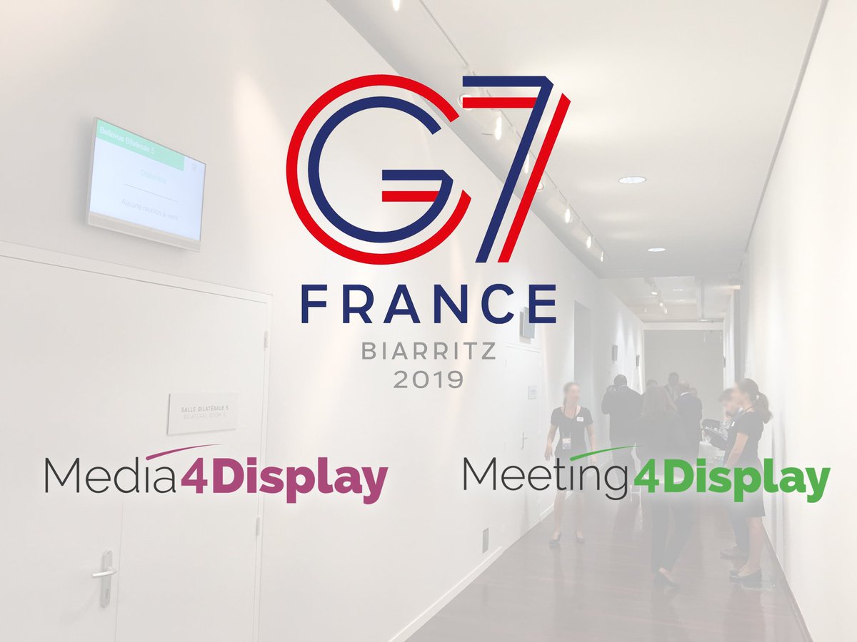 TelelogosAD's tweet photo. Media4display chosen for the G7 Summit!
Combined with the Meeting4Display #roomstatus #widgets, the Telelogos solution guided G7 leaders to their conferences and meetings.
#DigitalSignage #corporatecommunication #roombooking #G7Biarritz https://t.co/qZrhhx8RkF
