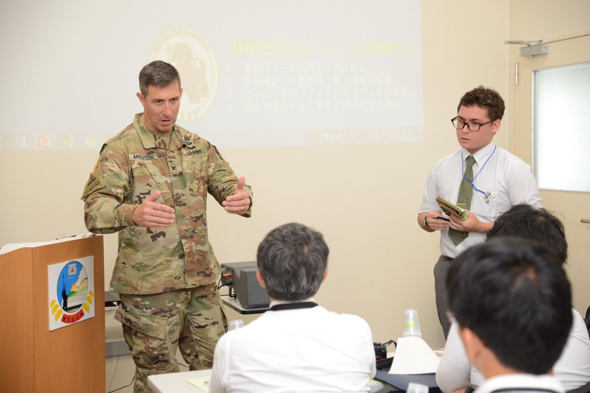 COL Brandon Anderson, the Multi-Domain Task Force Commander speaks to Japanese media about multi-domain operations on Sept. 5, 2019 at Camp Kengun, Kumamoto. This was right before the opening ceremony for Orient Shield 19. @17thFAB #OS19 #orientshield19 #multidomain #crossdomain
