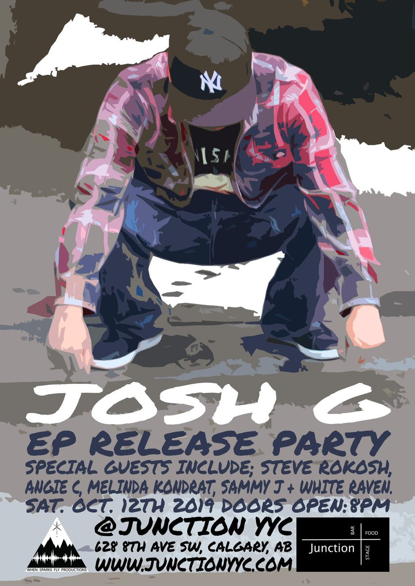 realgeraldauger's tweet photo. SAVE THE DATE!! Josh G's EP Release Party at The Junction YYC, along with some of Calgary's talented artists!!! #JoshG #SteveRokosh #AngieC #MelindaKondrat #SammyJ #WhiteRaven #JunctionYYC #Calgary #YYCMusicScene #October12th #SaturdayNight Poster by: Ben Clayton https://t.co/8RtDSljjaZ