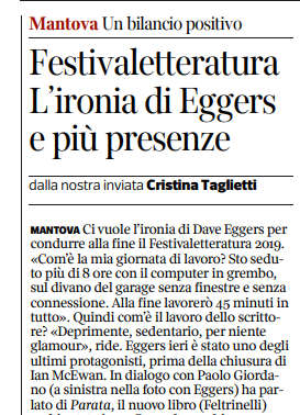 feltrinellied's tweet photo. Si conclude con "l'ironia di #Eggers" quest'edizione del @festletteratura #FestLet19: l'analisi su @Corriere a cura di @critaglietti con focus su #LaParata di #DaveEggers https://t.co/ouJQ1TPXM5