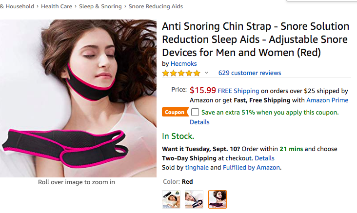 ReviewMeta's tweet photo. Why does this "Anti-snoring chin strap" have reviews from a kid's book about a snoring bear?  Why can ReviewMeta automatically detect and #StopReviewHijacking but Amazon allows this fraud to continue? https://t.co/2qeYvVjK2w