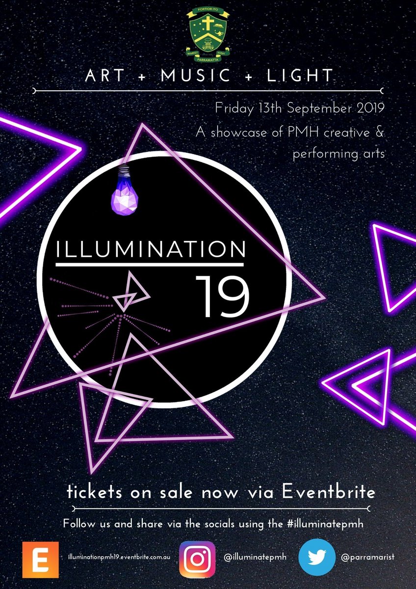 Illumination is fast approaching! In our 4th year running @ Parramatta Marist, 2019 will see food trucks, artworks, entertainment and live music to our 1 night event.  

Tickets available here: eventbrite.com.au/e/illumination…

Follow us on Instagram for more info: instagram.com/illuminatepmh