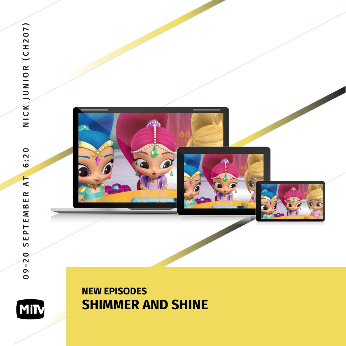 OpenMiTV_mv's tweet photo. This September, Shimmer and Shine bring you on new magical journeys where they have to learn to ride a dragon in ‘The Dragon Rider’, attempt to bake a cake using bouncing flour and attend the Zahracorn Parade!

New Episodes, Mon-Fri at 06:20 on Nick Junior (Ch207) via Open MiTV. https://t.co/orSnRUBrAn