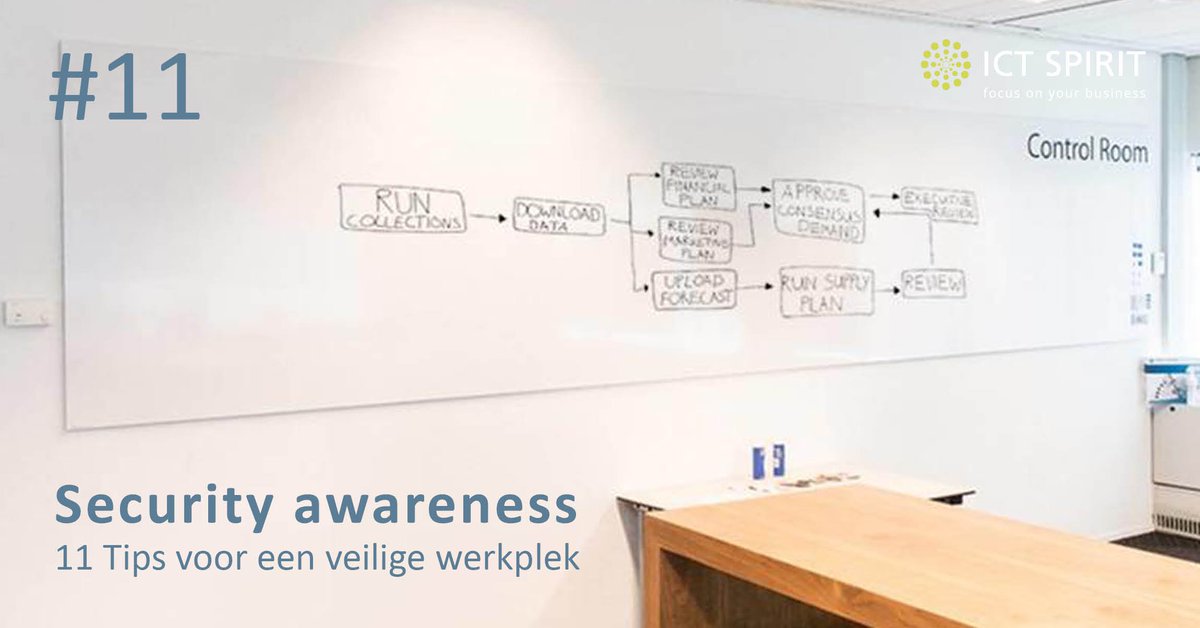 Veeg een gebruikt whiteboard schoon na een bespreking. Deel alleen informatie met wie het aangaat. 

Meer tips 👉 ictspirit.nl/11-tips-voor-e…. 

#veiligewerkplek #BeAware #security #awareness