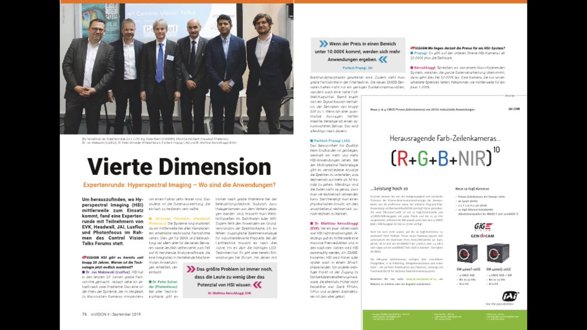 __EVK__'s tweet photo. Die relevantesten News der #Bildverarbeitung in der neuen #InVISION. Matthias Kerschhaggl, CTO der #EVK im Experteninterview mit #Headwall, #JAI, #LuxFlux und #Photonfocus. PDF der Ausgabe ist kostenfrei auf https://t.co/8a2hnxnlnJ zu finden #hyperspectralimaging #chemicalimaging https://t.co/nDC9AfG7TJ