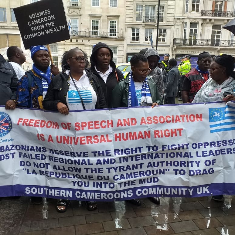 SCameroonsComUk's tweet photo. #manchobbc and co to stand before  a typical colonial styled military court today. It is shameful that @commonwealthsec and @UN continue to endorse this abuses by LRC. Our community stand with this activist and call for their immediate release.@Diplomacy_Kenya @PScotlandCSG https://t.co/GXEohWxFP6