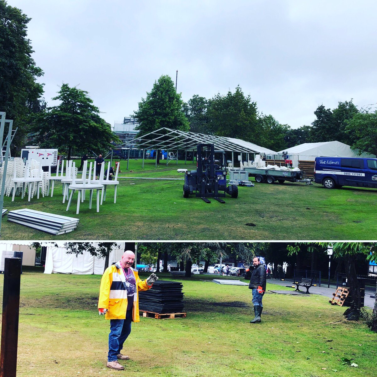 Bit wet but been packing down since 7 - thanks to Cllr Baldwin for lending a hand too! Glad this weather held off so we had such a sunny warm event 😎 #wrexham #wrexhamfood