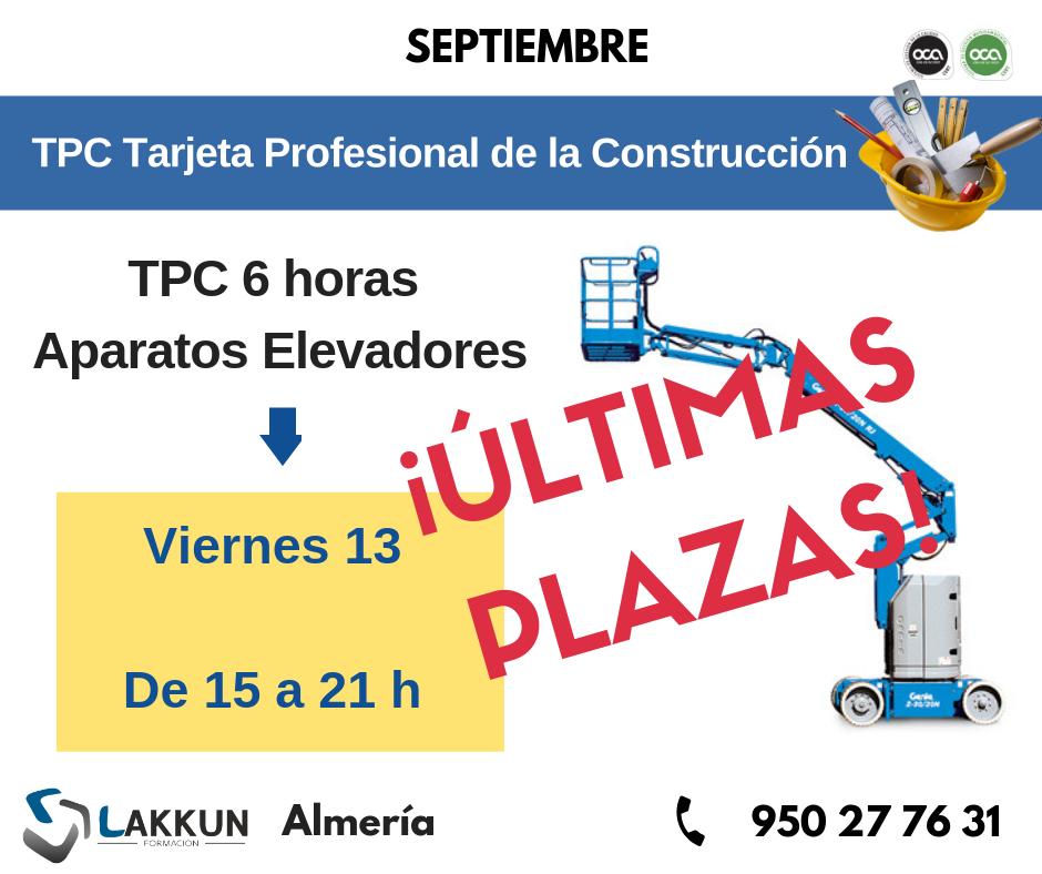 ➡ÚLTIMAS PLAZAS TPC 6h Aparatos Elevadores⬅
Reserva ya tu plaza en el 📞950 27 76 31 o en
📌C/ Lope de Rueda, 14. Almería
