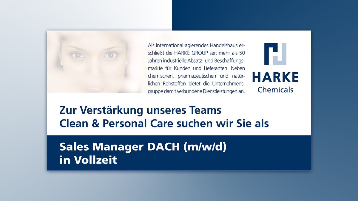 harkepc's tweet photo. We are hiring! Our team Clean &amp; Personal Care (located at HARKE headquarters in Mülheim an der Ruhr, Germany) is looking for a Sales Manager DACH (m/f/d). See more on: https://t.co/2k9bVekJjK https://t.co/x48GrllKLt