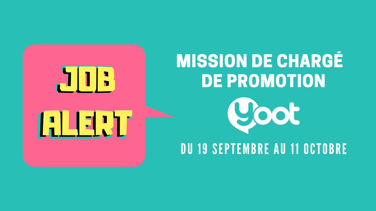 [BON PLAN JOB RENTRÉE]
Mission de Chargé de Promotion pour YOOT Montpellier
Du 19 septembre au 11 octobre 2019
Pour candidater ➡️ bit.ly/2k7lqPY
#jobétudiantmontpellier #bonplanjobmontpellier #jobmontpellier