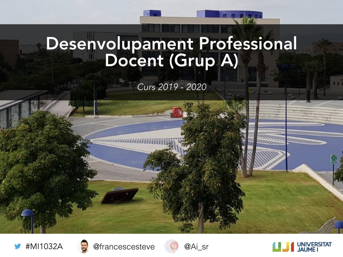 #MI1032A Benvingudes i benvinguts, ara virtualment, a l'assignatura de Desenvolupament Professional Docent. Parlarem d'identitat docent, d'estratègies per a continuar formant-nos i de problemàtiques actuals en l'ensenyament, cc: <a href="/Ai_sr/">Aida Sanahuja</a> 😊Podeu compartir recursos per ací