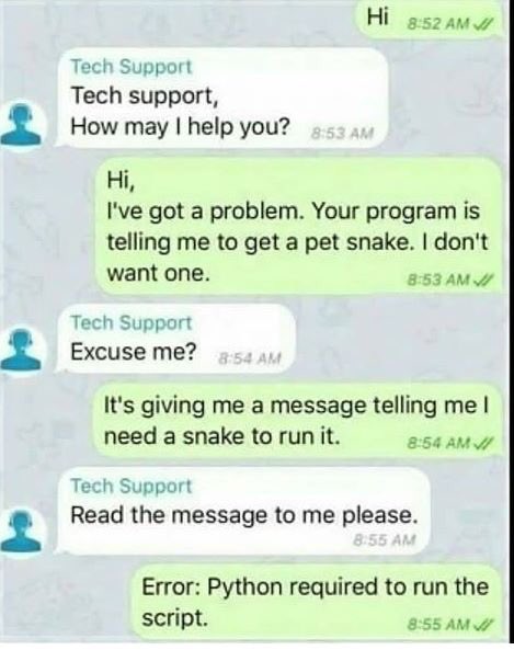 Mumakinz's tweet photo. #Techup #pythonjokes #codenewbie  #IT #techsupport #justforbants https://t.co/ssfdoiU70u