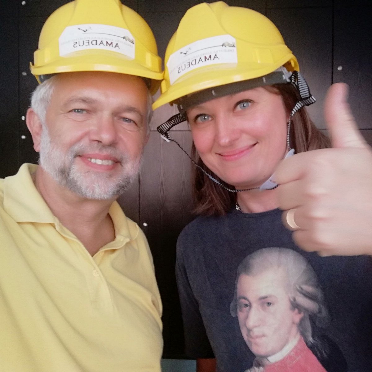 #Amadeus under construction 🙂 In the photo: 'brain' of the construction site - manager Piotr Łużny and I in the rehearsal break. You can be sure the new headquarters of @AmadeusACO will look beautiful! #ChamberOrchestra #ChamberMusic #ClassicalMusic #Duczmal #AnnaDuczmal