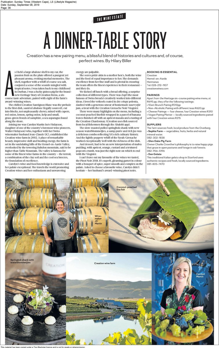 A DINNER TABLE STORY -  #CreationWines has a new pairing menu, a blissful blend of histories and cultures and, of course, perfect wines. #lovecreationwines #winepairing #wineandfood #hemelenaarde #coolclimate #lovehermanus