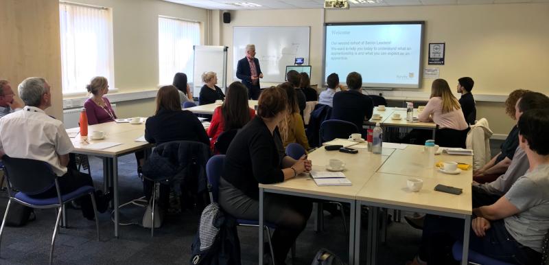 KeeleApprentice's tweet photo. Huw presenting around off the job training at our Senior Leader induction on Friday. We are pleased to see another good cohort for September. 

We wish everyone who is joining us good luck in their apprenticeship journey!

#SeniorLeaders #Apprenticeships #OffTheJobTraining https://t.co/6EtvhLEIs4