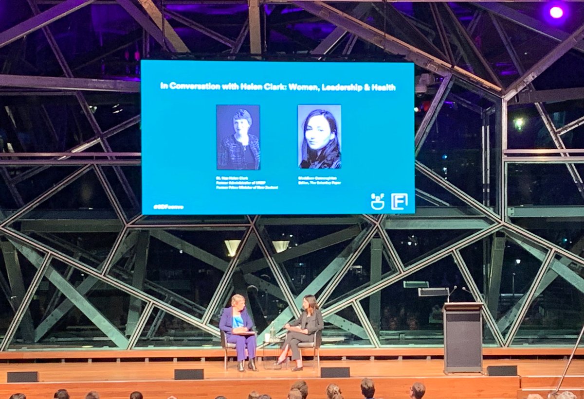 AstonRuth's tweet photo. Listening to @HelenClarkNZ In Conversation! ‘When I reflect on my time in Parliament most of my challenges were gender-based.’ #SDFconvo https://t.co/n0CtCryAr3