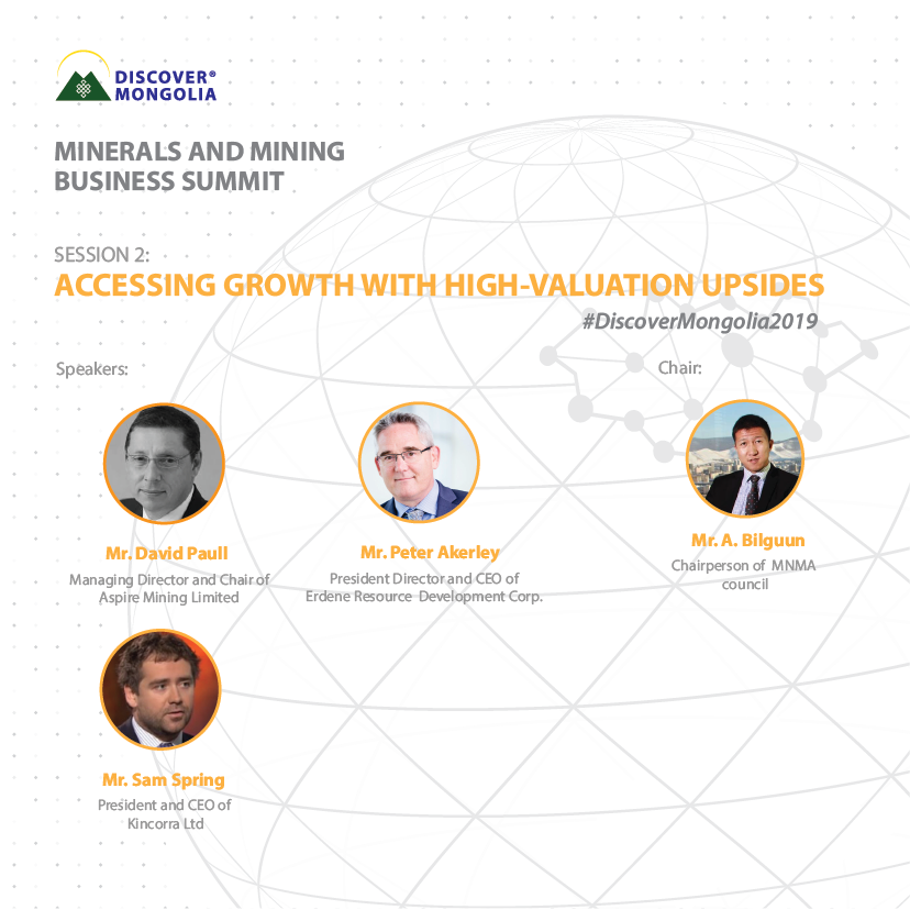 ✌️SESSION 2
#DiscoverMongolia2019 is pleased to welcome
✅  Mr. David Paull, @AspireMiningLtd
✅ Mr. Peter Akerley, <a href="/ErdeneRes/">Erdene Resource Development Corp.</a>
✅ Mr. Sam Spring, <a href="/Sam_J_Spring/">Sam Spring</a>
✅ Chair: Mr. A. Bilguun, <a href="/bilguun_a/">Bilguun Ankhbayar</a>

Date: 27th September, 2019
Visit discovermongoliaforum.com