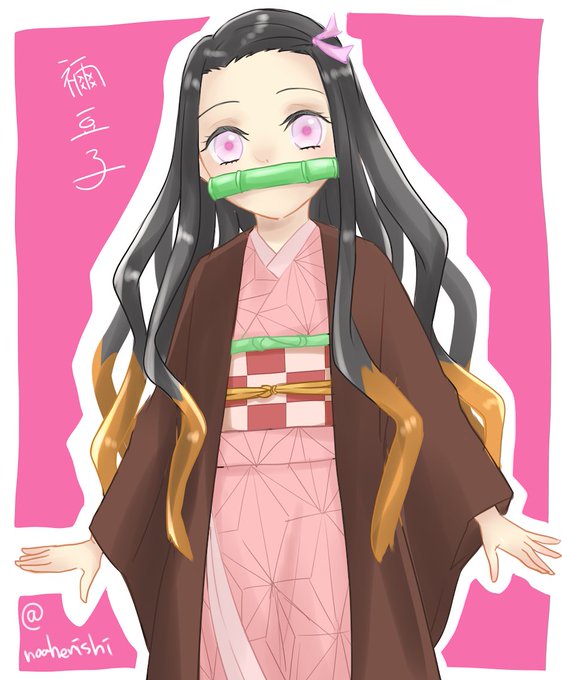 春猫さんがTwitterに投稿した竈門禰豆子(鬼滅の刃)のイラスト。