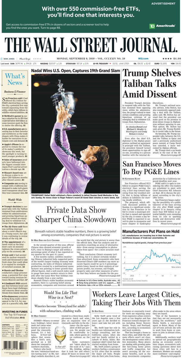 WSJ's tweet photo. Take an early look at the front page of The Wall Street Journal https://t.co/eKOof4E9rC https://t.co/NP3qlSbmDo