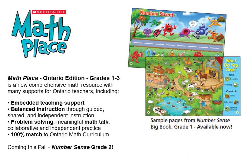 ScholasticEdCda's tweet image. Hey Ontario math teachers! 
Check out our NEW comprehensive resource – Math Place, Grades 1-3.
Contact us for more information.
#MathMondays #engagemath #teachmath  #MathEd #MathchatONT