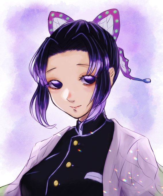 米倉よね子(多分日常垢)さんがTwitterに投稿した胡蝶しのぶ(鬼滅の刃)のイラスト。