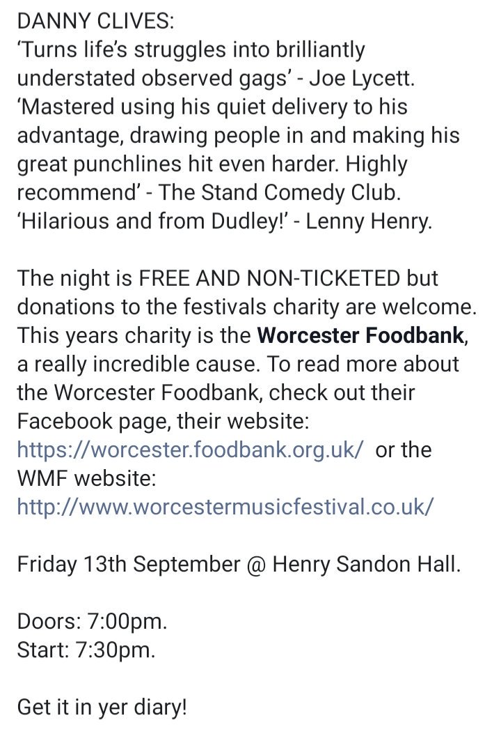 comedyjamuk's tweet photo. FREE COMEDY at the 2019 @WorcsMusicFest #worcestershire #Worcester #wmf #free #whatson #comedy @TheRealSamSouth @dannyclives @abcelya https://t.co/9xH8Wbn2z2