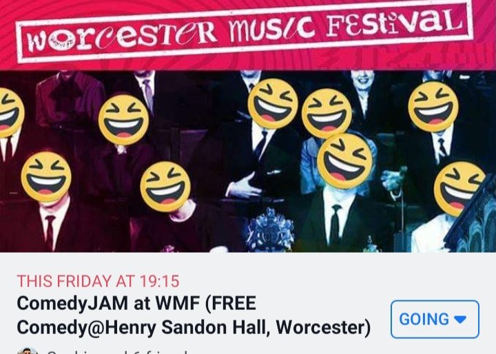 comedyjamuk's tweet photo. FREE COMEDY at the 2019 @WorcsMusicFest #worcestershire #Worcester #wmf #free #whatson #comedy @TheRealSamSouth @dannyclives @abcelya https://t.co/9xH8Wbn2z2