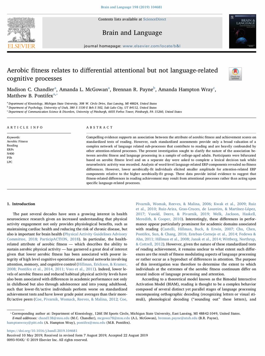 Congratulations <a href="/mchandler923/">Madison C. Chandler</a> on your first, first-authored publication suggesting that fitness effects on reading may be driven more by attentional differences than differences in language processing. 

authors.elsevier.com/a/1ZiJF,28iJQx…