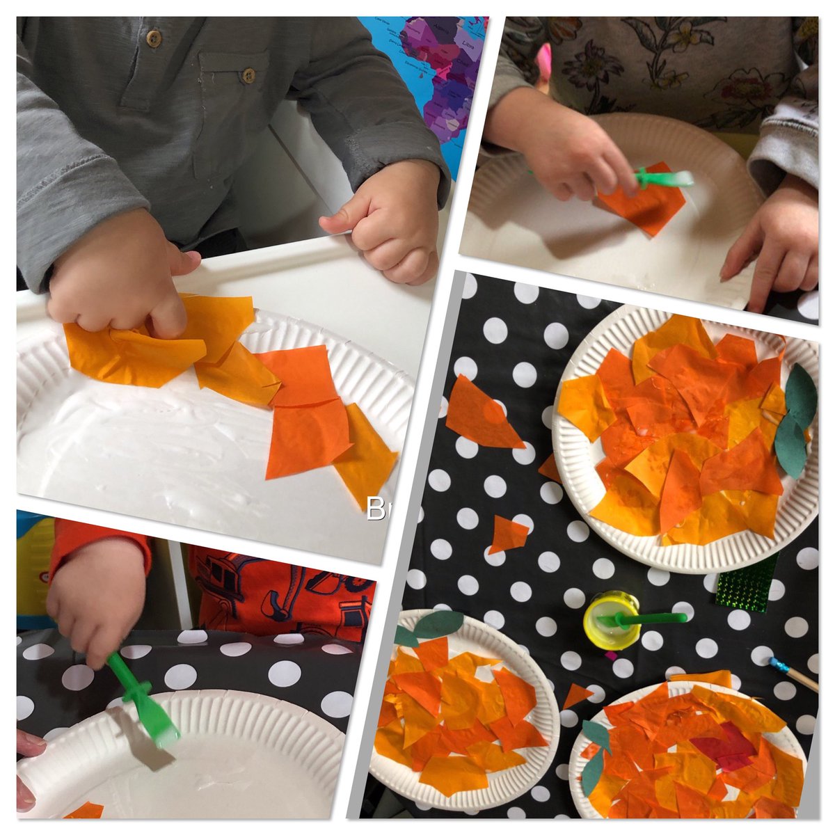 brentwoodcm's tweet photo. #RoaldDahl the younger children are practising using glue spatulas and sticking to make #JamesandtheGiantPeach. #motorskills #exploringmedia https://t.co/VlAxoDrUWG