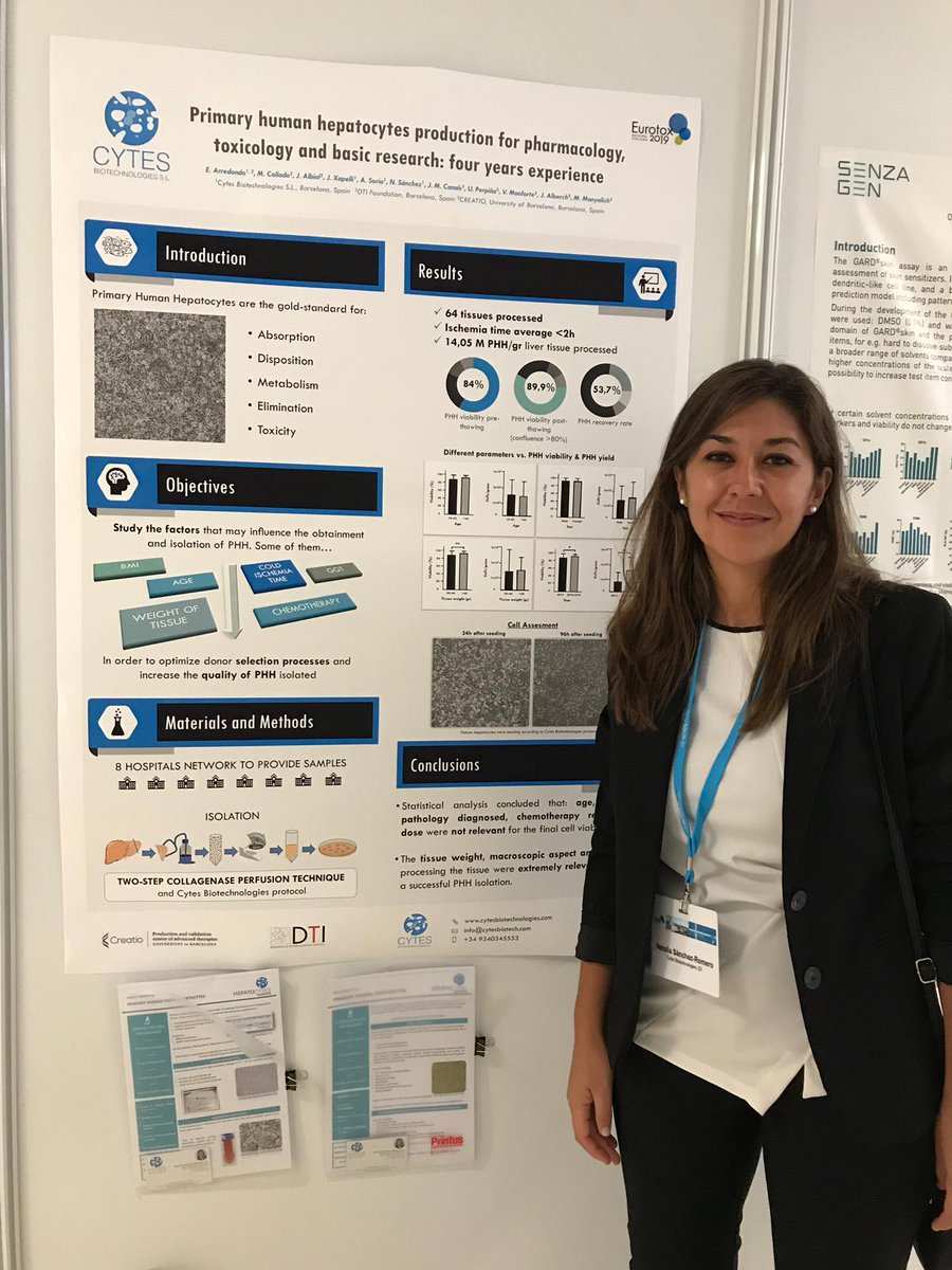CytesB's tweet image. Meet Cytes Biotechnologies, SL R&amp;amp;D Director, Natalia Sánchez Romero, at #EUROTOX2019
Today, she is presenting our Poster: P06-101
&quot;Primary human hepatocytes production for pharmacology, toxicology and basic research: four years experience&quot;
@EUROTOX_ #InVitroTesting